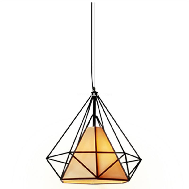 This single-lamp pendant light features a D25 diamond-shaped cage constructed from black powder-coated steel. Its open design allows for ambient light distribution, making it suitable for various commercial or hospitality settings. - view 3