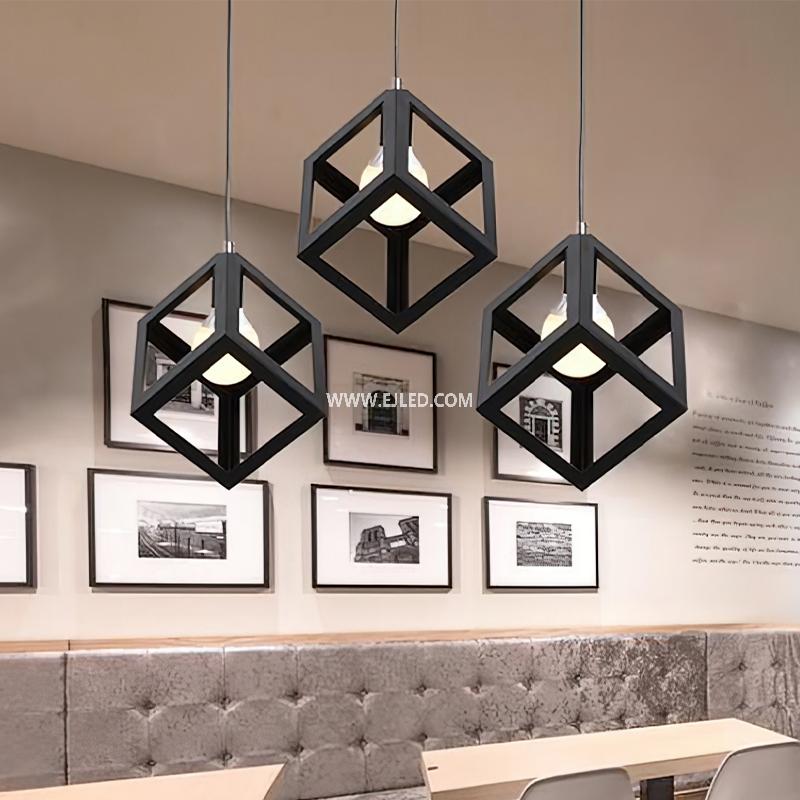 Industrial Pendant Light Black Metal Caged Pendant Lighting with Adjustable Hanging Light Fixtures for Kitchen Island IN0008