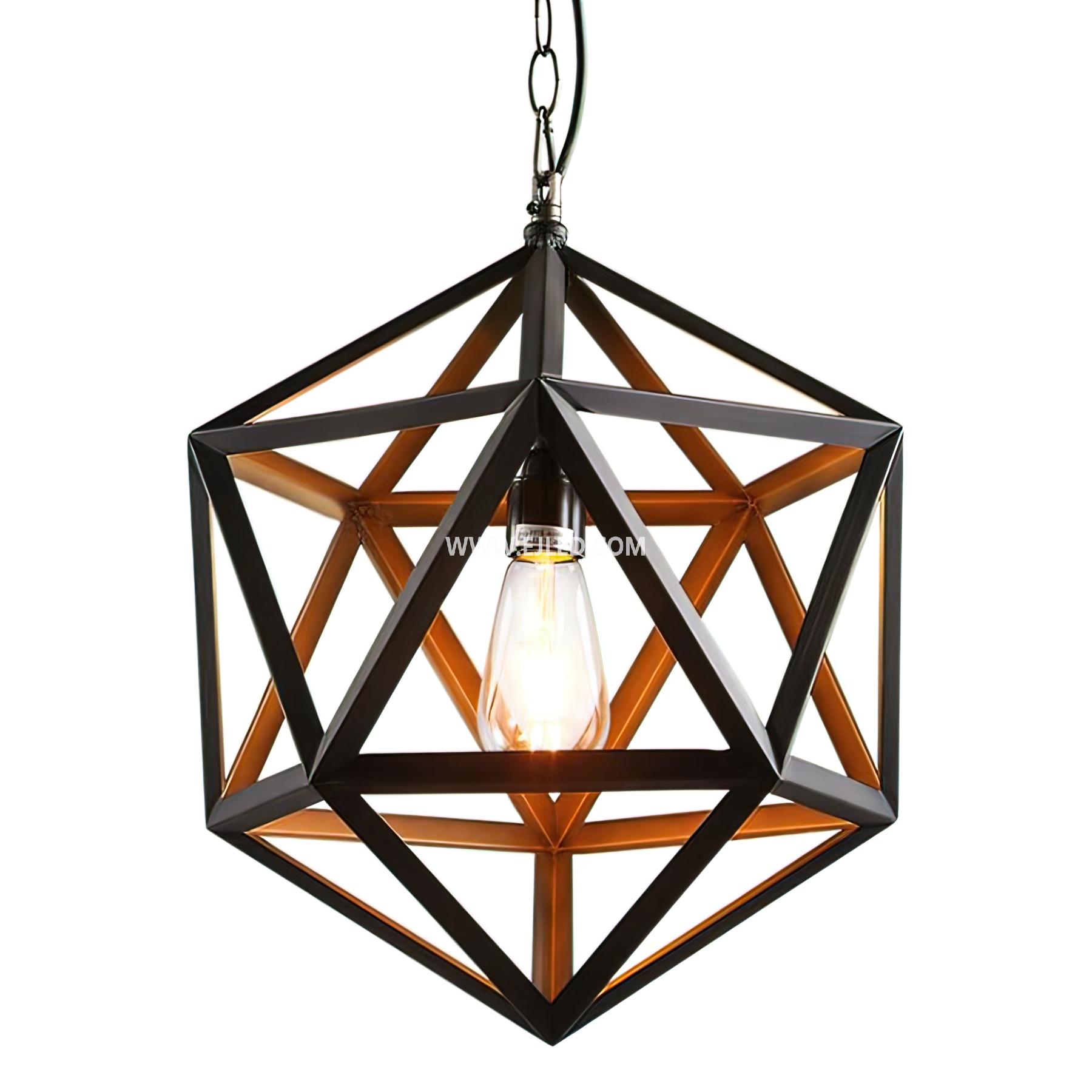 For industrial or modern settings, this iron pendant light features a robust black finish. Its bell-shaped open cage design allows for broad, ambient illumination, suitable for various interior designs.