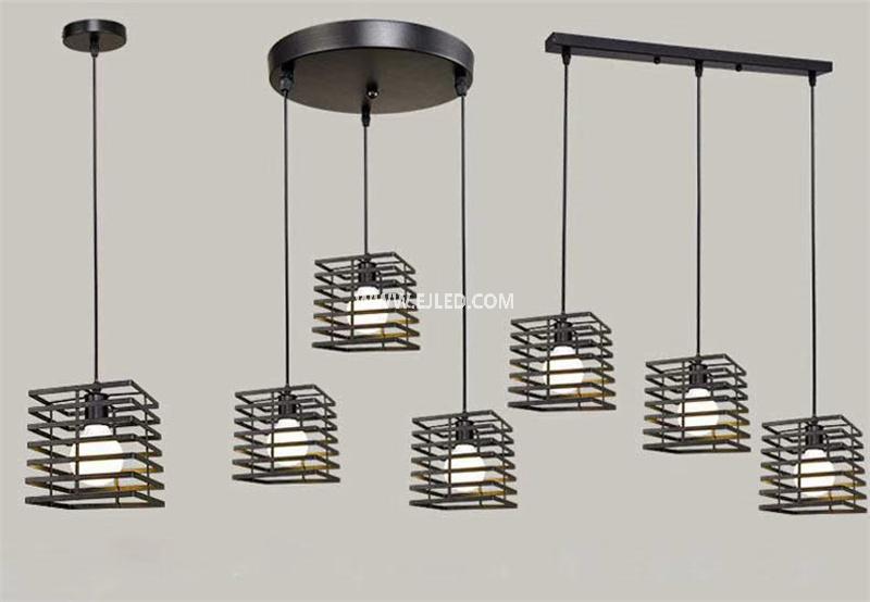 Black pendant light vintage iron lamp square shape retro celing lights E27 LED light fixtures for kitchen IN0003