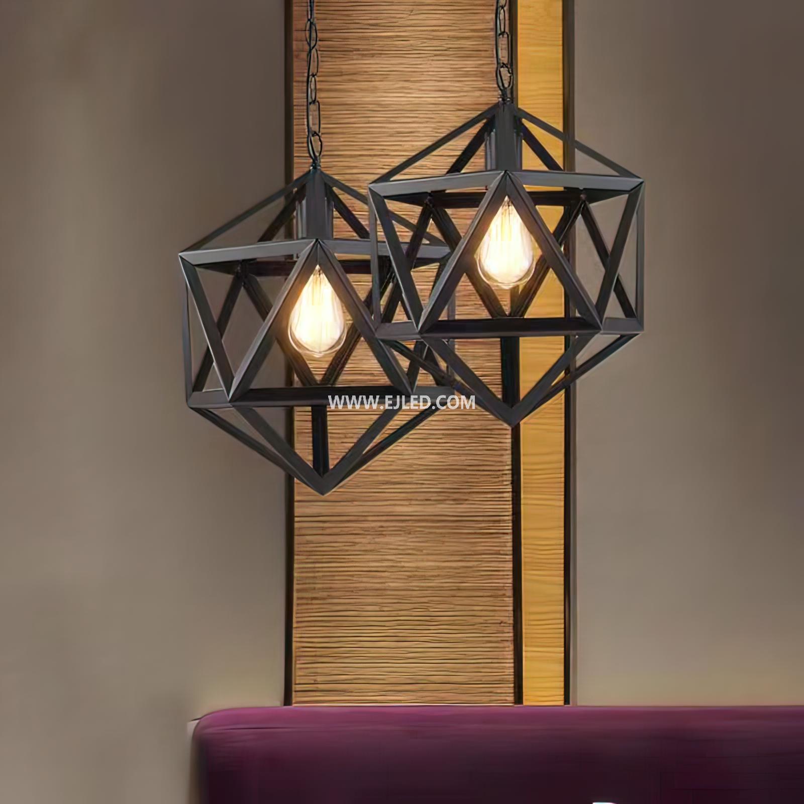 For industrial or modern settings, this iron pendant light features a robust black finish. Its bell-shaped open cage design allows for broad, ambient illumination, suitable for various interior designs. - view 2