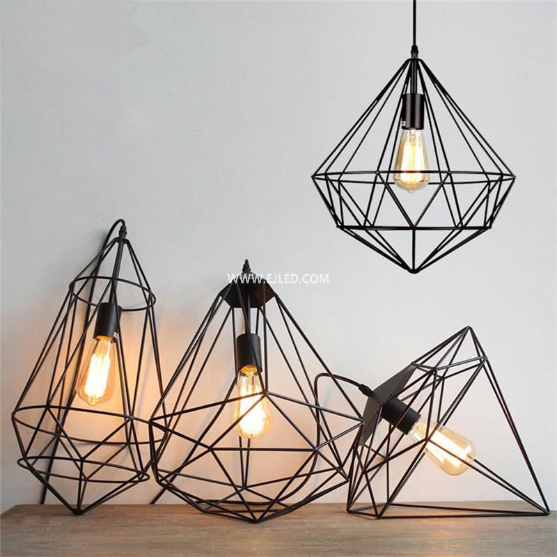 Black pendant light iron led light Polygon shape with E27 lamp holder 110v modern light fixtures for kitchen IN0006