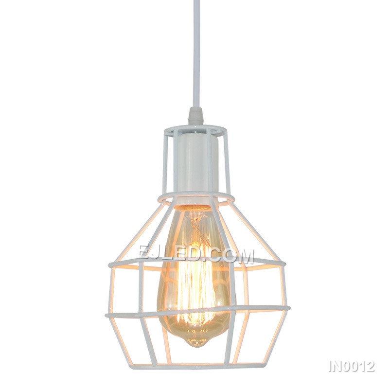 The IN0012 pendant light features a round open cage crafted from iron, finished in black. This industrial-style fixture allows full light output from its single bulb, suitable for various interior settings. - view 5