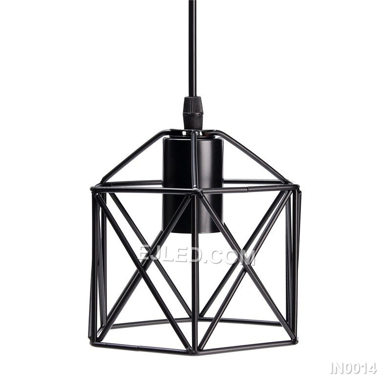 This three-light cluster pendant, model IN0014, features individual open bell-shaped iron cages with a black finish. It provides comprehensive illumination over larger areas from a single ceiling point. - view 3