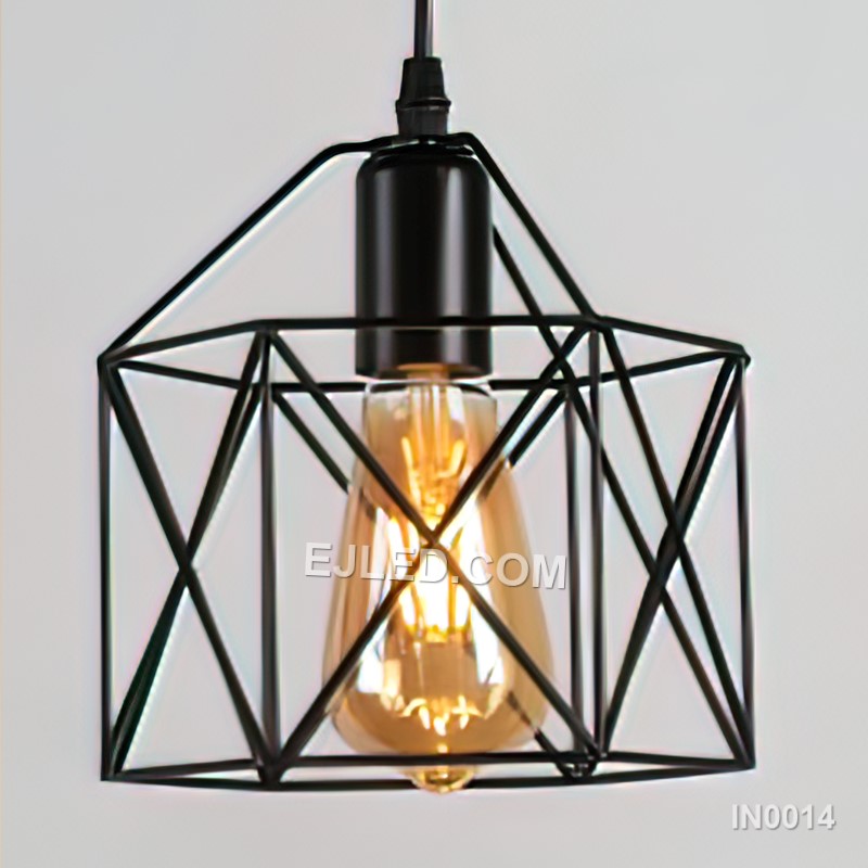 This three-light cluster pendant, model IN0014, features individual open bell-shaped iron cages with a black finish. It provides comprehensive illumination over larger areas from a single ceiling point. - view 6