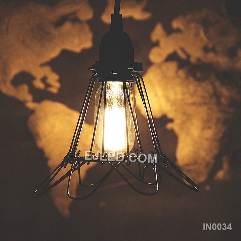 Industrial Plug in Pendant Light Dimmable Black Hanging Flared Cage Iron Pendant Light Fixture for Kitchen Island IN0034