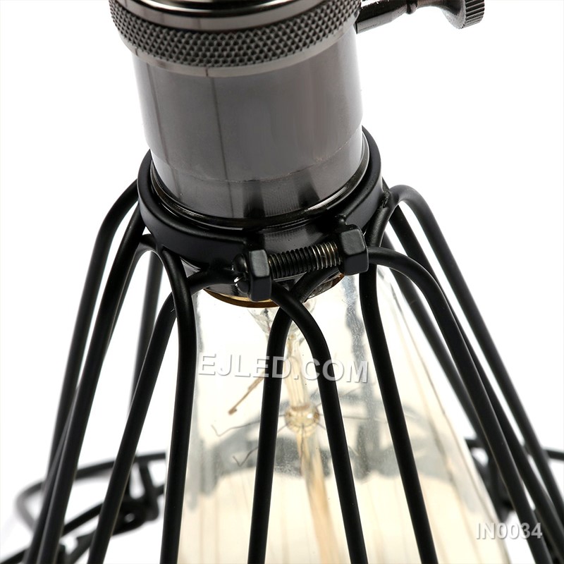 Industrial Plug in Pendant Light Dimmable Black Hanging Flared Cage Iron Pendant Light Fixture for Kitchen Island IN0034