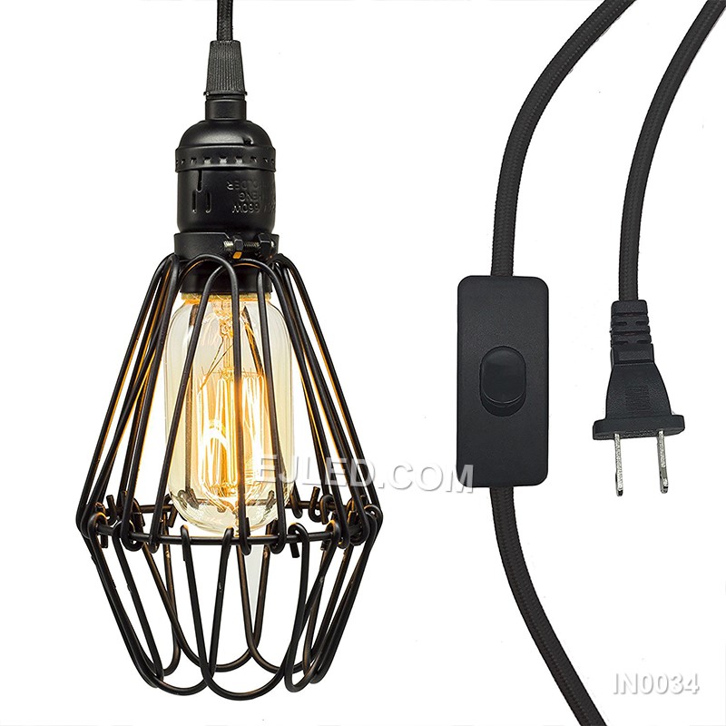 Iron forms the flared cylindrical cage of this pendant light, finished in a durable black powder coat. Its open structure and single exposed lamp are designed for direct, unobstructed illumination. - view 2