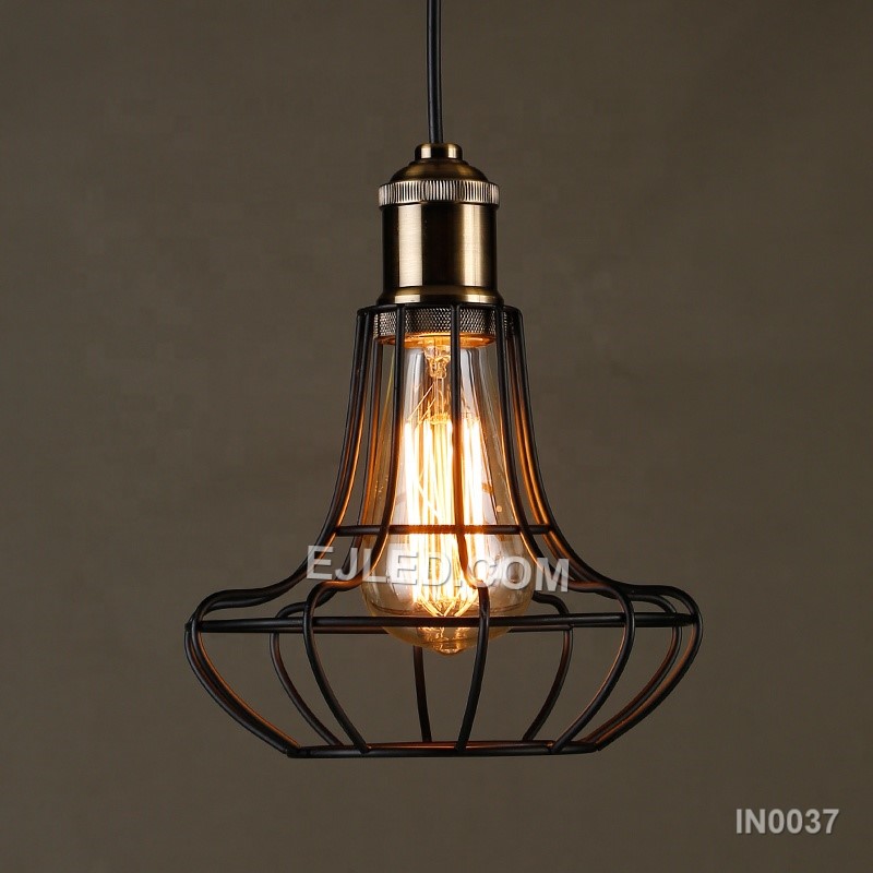 Kitchen Island Hanging Pendant Light Fixtures Gold Basket Cage Vintage Farmhouse Lighting Fixture for Dining Room Bar IN0037