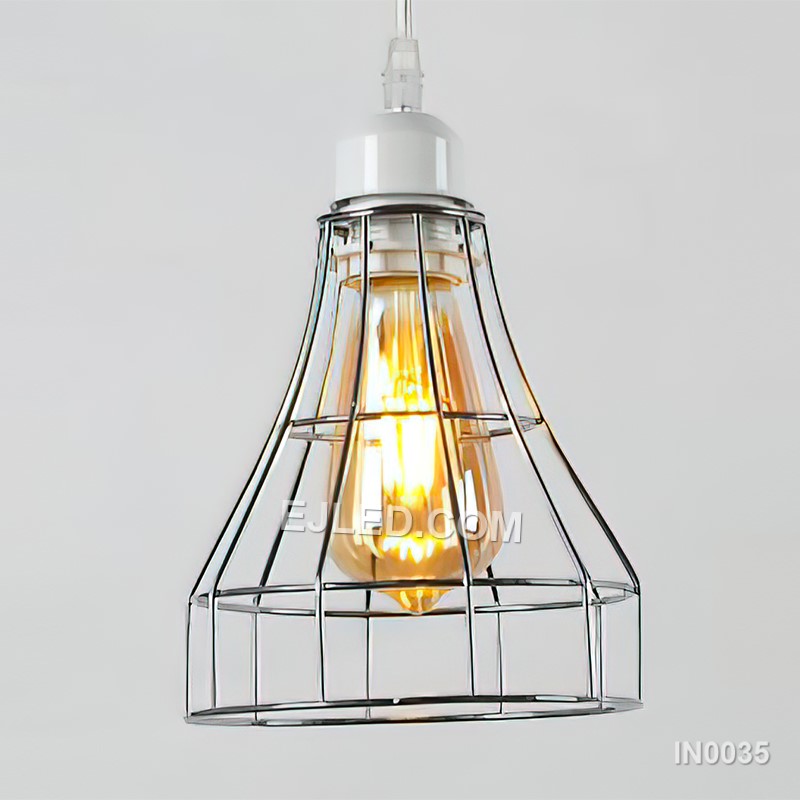 The IN0035 iron pendant light features a solid steel cone shade, finished in matte white. Its clean, geometric form directs a downward light, making it suitable for focused illumination over tables or work surfaces.