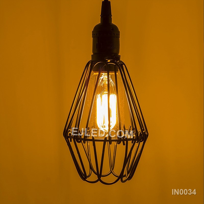 Industrial Plug in Pendant Light Dimmable Black Hanging Flared Cage Iron Pendant Light Fixture for Kitchen Island IN0034