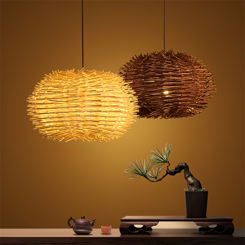 New Bamboo Lantern Pendant Lamp Hand-Woven Bamboo E27 Lighting Fixtures Hanging Light pendant lamp rattan RT0030