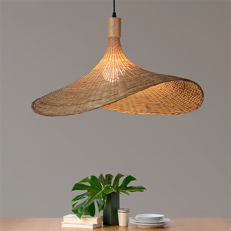 Woven Bamboo Pendant Lighting Fixtures Art Bird Nest Lamp Shade Ceiling Hanging Light with Adjustable Cord for Living Room RT0032