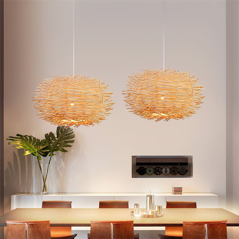 New Bamboo Lantern Pendant Lamp Hand-Woven Bamboo E27 Lighting Fixtures Hanging Light pendant lamp rattan RT0030