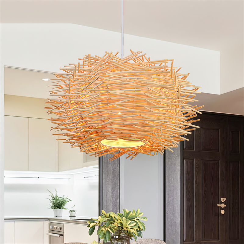 New Bamboo Lantern Pendant Lamp Hand-Woven Bamboo E27 Lighting Fixtures Hanging Light pendant lamp rattan RT0030