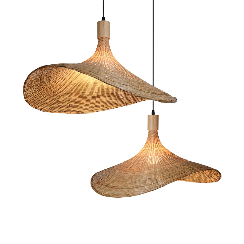 Woven Bamboo Pendant Lighting Fixtures Art Bird Nest Lamp Shade Ceiling Hanging Light with Adjustable Cord for Living Room RT0032