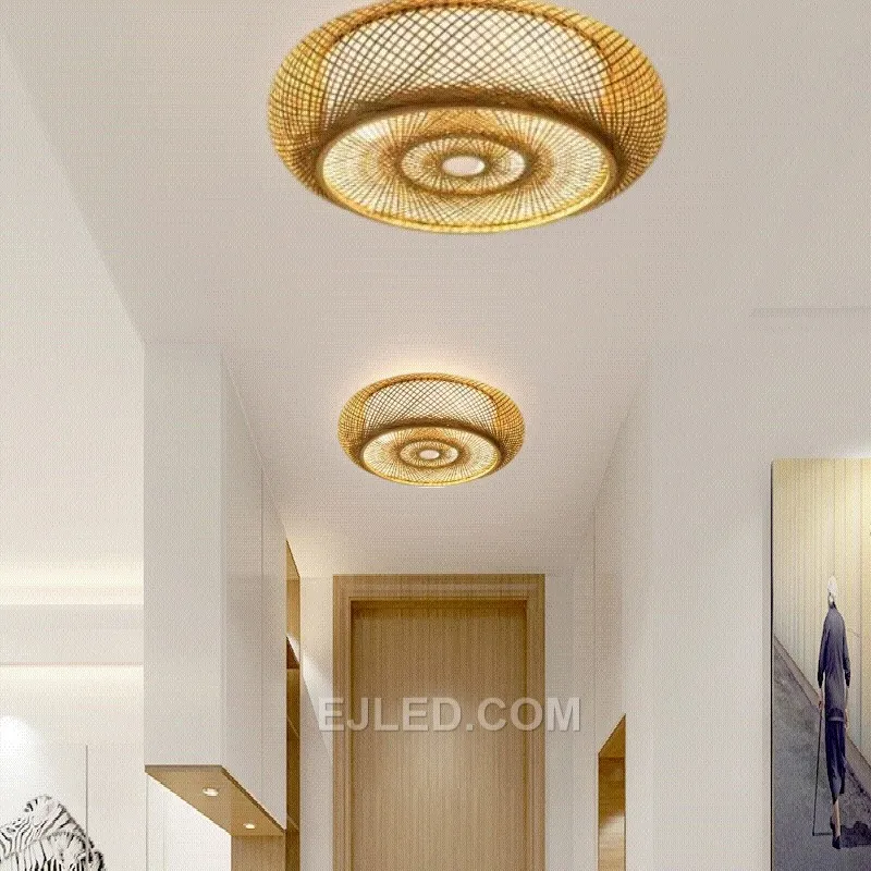 For dining areas or lounge spaces, the RT0015 round pendant delivers widespread ambient light through its woven bamboo dome. Its enclosed bottom creates a soft, consistent glow. - view 4