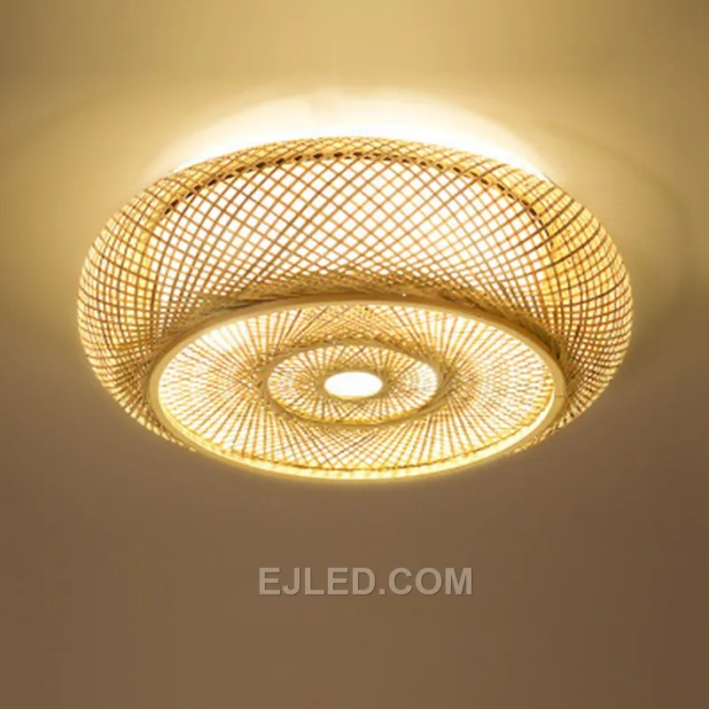 For dining areas or lounge spaces, the RT0015 round pendant delivers widespread ambient light through its woven bamboo dome. Its enclosed bottom creates a soft, consistent glow. - view 3