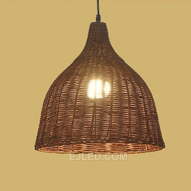 The RT0024 is a bell-shaped rattan pendant, hand-woven with a distinctive wide-open basket weave at both top and bottom, providing generous, diffuse light. Its rustic charm suits various interior aesthetics. - view 2