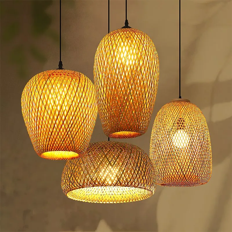 Bamboo woven into a dense, cylindrical "egg" shape, this pendant light focuses illumination directly downwards. Its enclosed form minimizes side glare and ensures a concentrated beam. - view 3