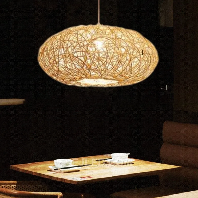 For spaces requiring soft, diffuse illumination, the spherical RT0004 pendant, woven from natural rattan, creates an inviting glow. Its open weave allows the light source to contribute to its visual appeal. - view 4