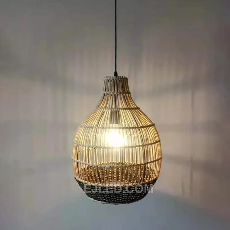 The RT0010 bell-shaped pendant, hand-woven from natural bamboo, offers a versatile design. It provides a warm, diffused glow suitable for various hospitality and commercial settings. - view 6