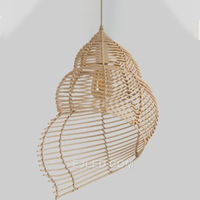 2022 Best Selling Conch Lampshade Natural Bamboo Handmade Vintage Industrial Rattan Chandelier Light for Farmhouse RT0018
