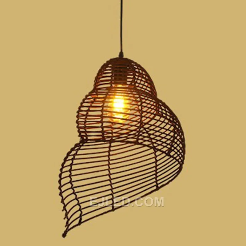 Formed from hand-woven bamboo, the RT0018 stands out with its distinctive conch-like spiral shape. This unique design offers both visual interest and practical downlighting.