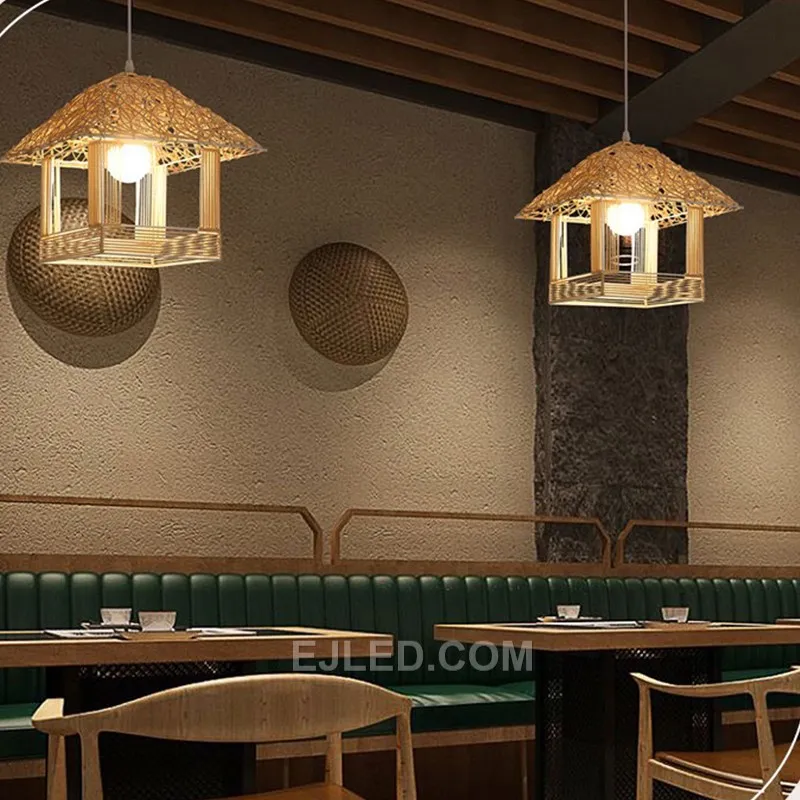 Wicker Pendant Light Hand-Woven Rattan Pendant Lamp with Hut Lampshade Led Rattan Lights for Farm Rattan Light Fixture RT0020