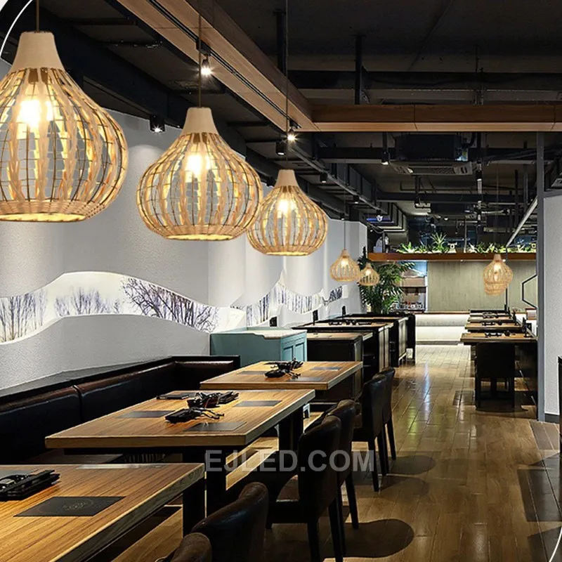 Vintage Industrial Rattan Chandelier Light with Open Weave Ceiling Light for Kitchen Lampshade Rattan Light Pendant RT0021