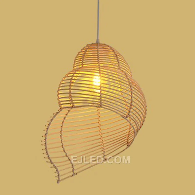 Formed from hand-woven bamboo, the RT0018 stands out with its distinctive conch-like spiral shape. This unique design offers both visual interest and practical downlighting. - view 5
