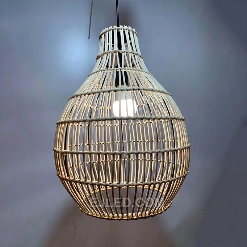 The RT0010 bell-shaped pendant, hand-woven from natural bamboo, offers a versatile design. It provides a warm, diffused glow suitable for various hospitality and commercial settings. - view 2