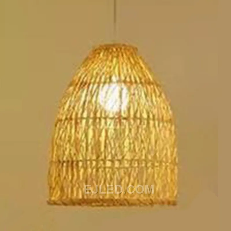 The RT0024 is a bell-shaped rattan pendant, hand-woven with a distinctive wide-open basket weave at both top and bottom, providing generous, diffuse light. Its rustic charm suits various interior aesthetics. - view 3