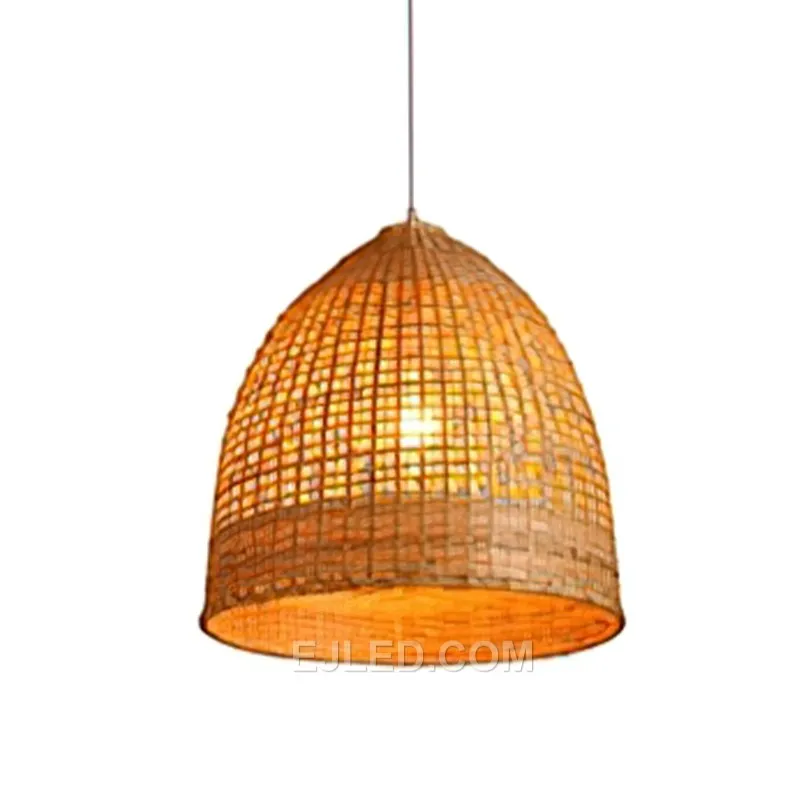For spaces requiring a statement piece, model RT0047 presents a multi-layered bamboo pendant light. Its tiered, open-weave structure allows for a broad, diffused light output, casting intricate patterns across the ceiling and walls. - view 6