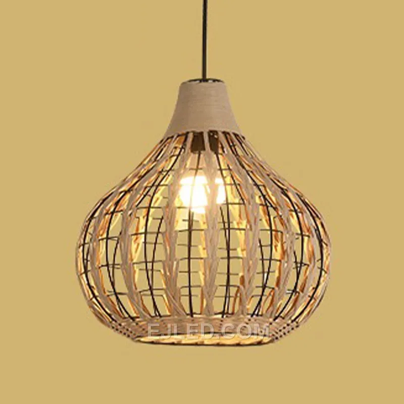 Ideal for dining areas or lounges, the RT0021 bell pendant offers a wide, open-weave rattan shade that casts a broad, soft light. Its natural material and classic shape provide a welcoming ambiance. - view 6