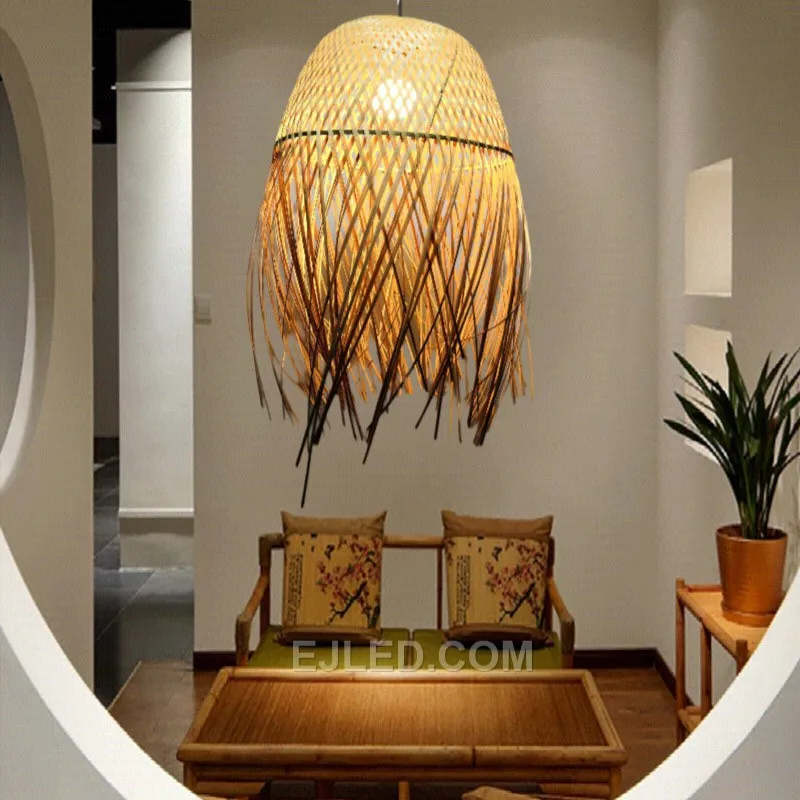 New Arrival Woven Round Natural Bamboo Handmade Weave Rattan Chandelier Christmas Rattan Animal Light for Farmhouse Villa RT0017