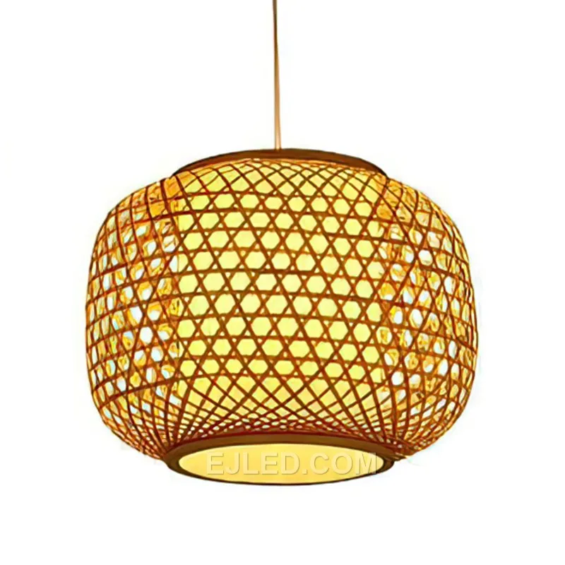 Smoothly woven from bamboo, this tall and slender oval pendant is proportioned for spaces with high ceilings or narrow vertical dimensions. Its contained form provides downward light. - view 4