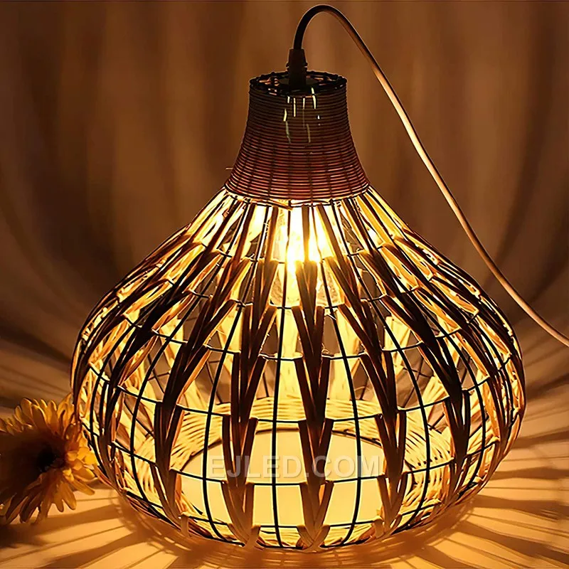 Vintage Industrial Rattan Chandelier Light with Open Weave Ceiling Light for Kitchen Lampshade Rattan Light Pendant RT0021