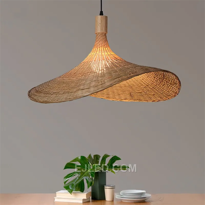 2022 Hot Selling Handmade weaving Rattan Pendant Lights Straw Hat Chandelier for Home Fancy Light RT0032