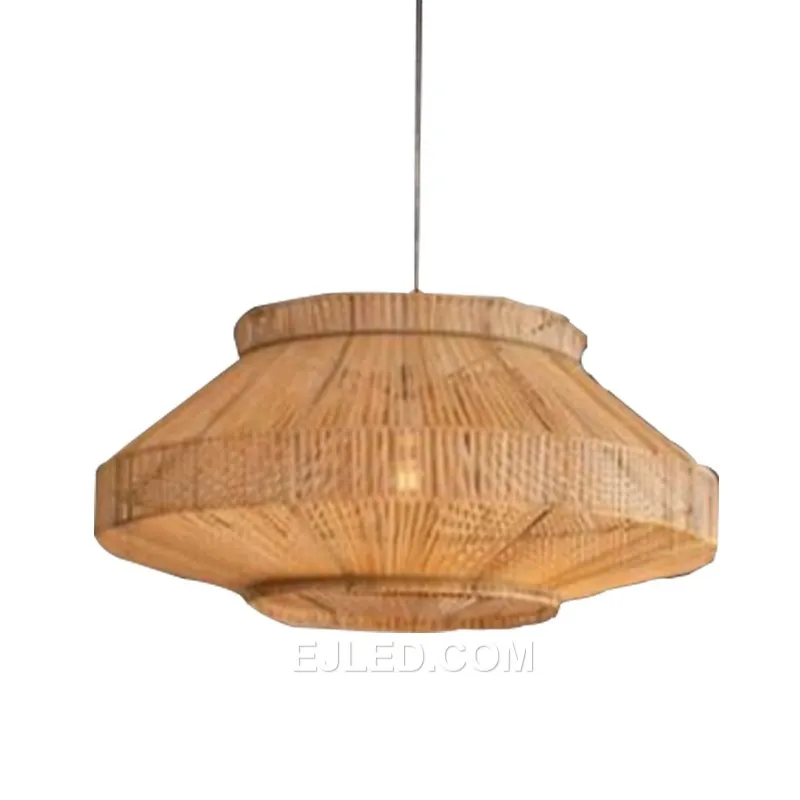 The RT0012 pendant is a wide, tiered bamboo fixture, resembling a modern pagoda. It provides broad, ambient illumination, making it suitable for larger spaces with standard to high ceilings.