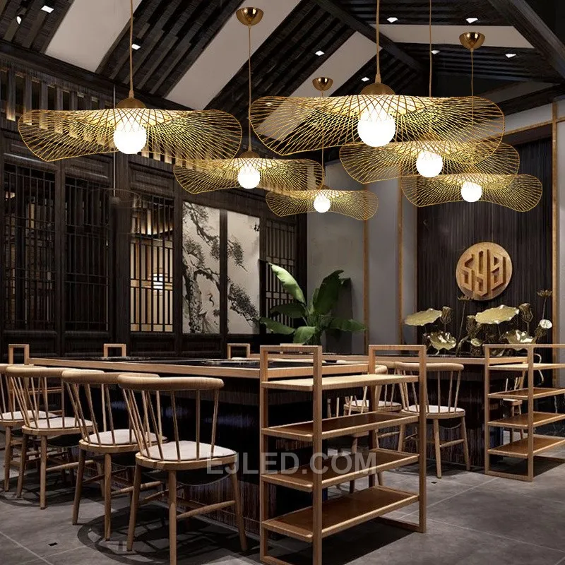 Wholesale Living Room Light Handmade Pendant Lights Straw Hat Bamboo Lamp Decorate Farme Bamboo Lamp shade Pendant Light RT0033