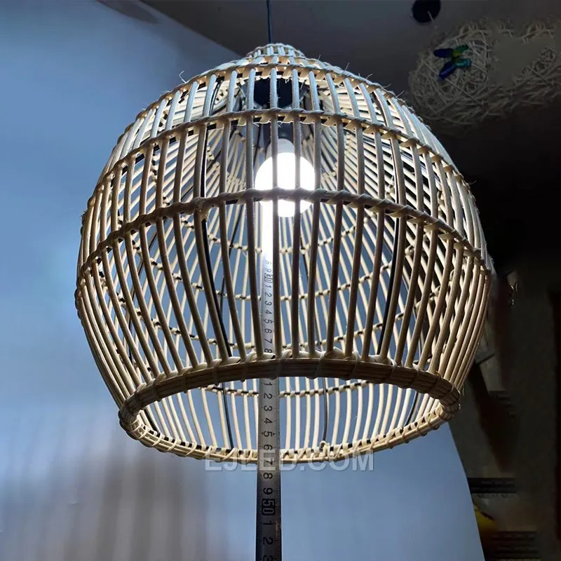 The RT0010 bell-shaped pendant, hand-woven from natural bamboo, offers a versatile design. It provides a warm, diffused glow suitable for various hospitality and commercial settings. - view 3