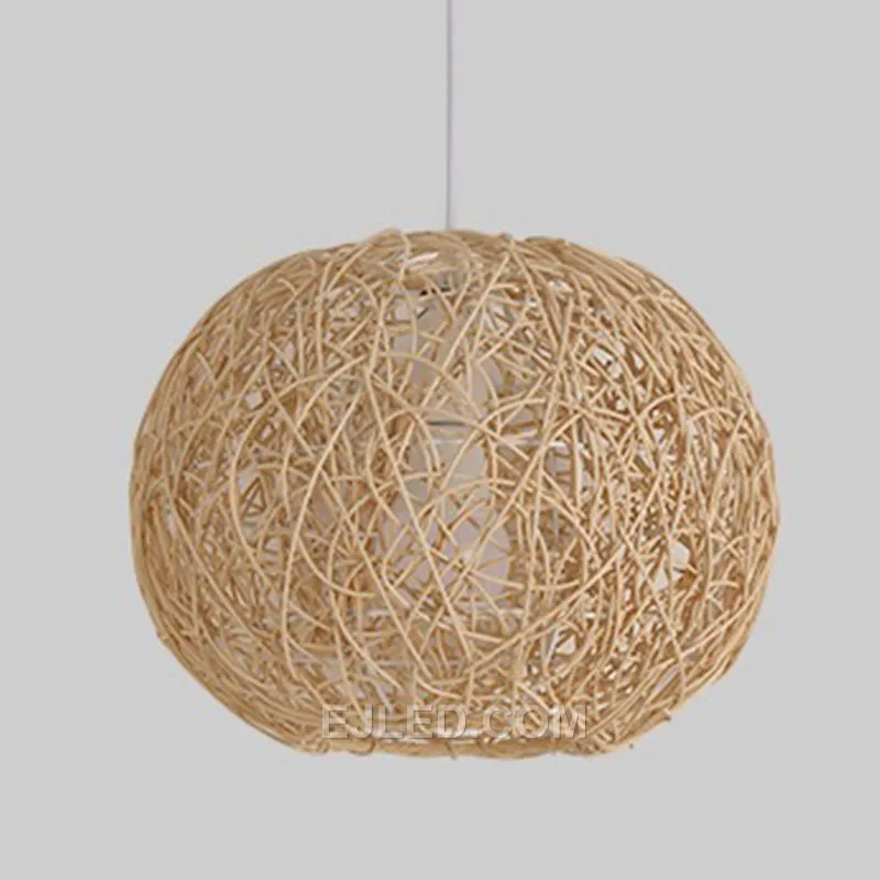This RT0023 rattan pendant is a compact, spherical fixture with an open, airy weave, ideal for creating intimate lighting. Its "birdcage" design adds a distinctive organic touch to any setting. - view 2