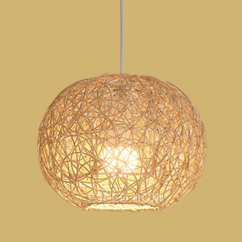 This RT0023 rattan pendant is a compact, spherical fixture with an open, airy weave, ideal for creating intimate lighting. Its "birdcage" design adds a distinctive organic touch to any setting.
