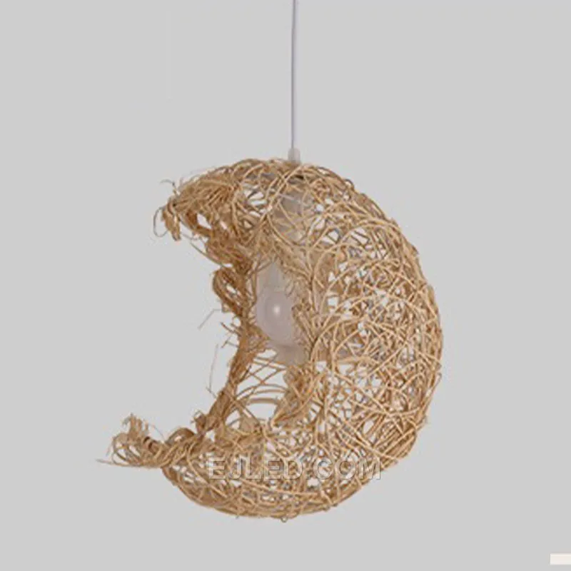 The RT0019 is a drum-shaped rattan pendant featuring a distinct open weave at the bottom, allowing for a focused downward light while casting diffuse ambient illumination through its sides. It hangs from a simple cable.