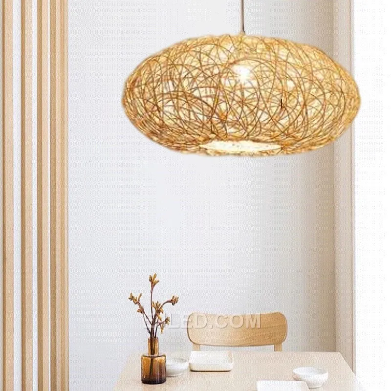For spaces requiring soft, diffuse illumination, the spherical RT0004 pendant, woven from natural rattan, creates an inviting glow. Its open weave allows the light source to contribute to its visual appeal. - view 3