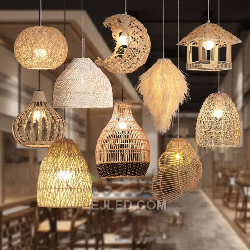 Formed from hand-woven bamboo, the RT0018 stands out with its distinctive conch-like spiral shape. This unique design offers both visual interest and practical downlighting. - view 2