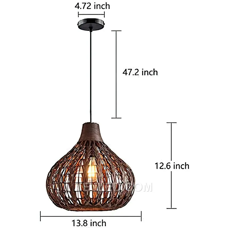 Ideal for dining areas or lounges, the RT0021 bell pendant offers a wide, open-weave rattan shade that casts a broad, soft light. Its natural material and classic shape provide a welcoming ambiance. - view 3