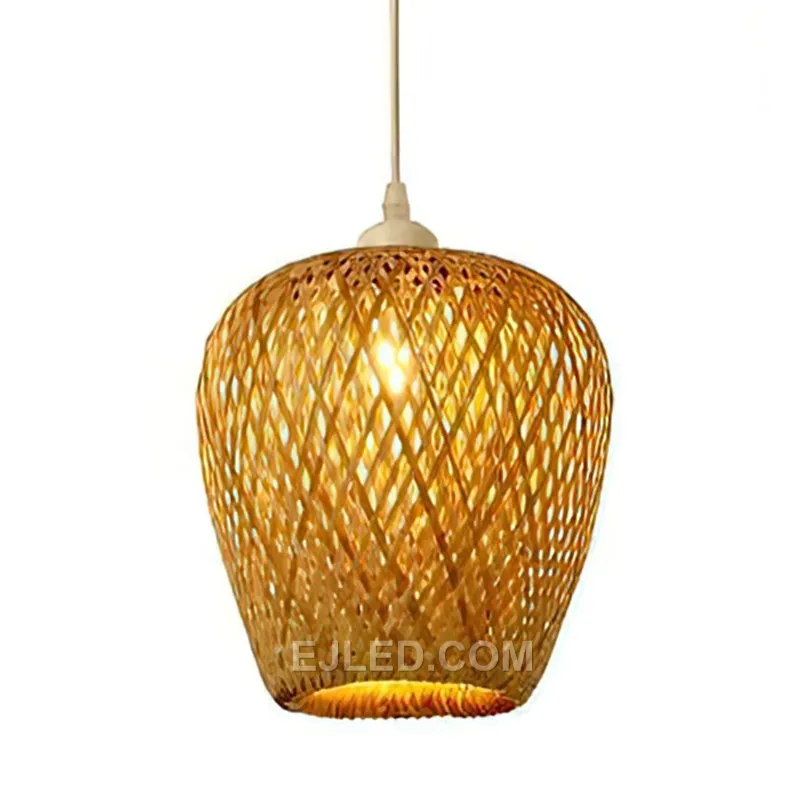 Smoothly woven from bamboo, this tall and slender oval pendant is proportioned for spaces with high ceilings or narrow vertical dimensions. Its contained form provides downward light. - view 2