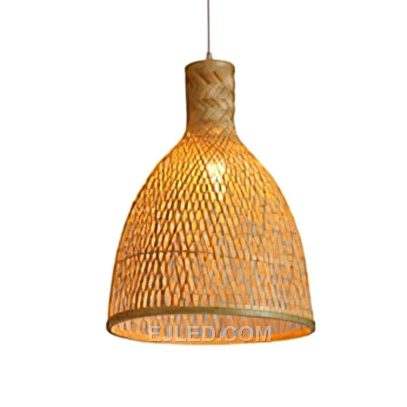 For spaces requiring a statement piece, model RT0047 presents a multi-layered bamboo pendant light. Its tiered, open-weave structure allows for a broad, diffused light output, casting intricate patterns across the ceiling and walls. - view 5